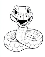 Fototapeta premium Cute cartoon snake with big eyes and a smile. Perfect for kids books, illustrations and more.