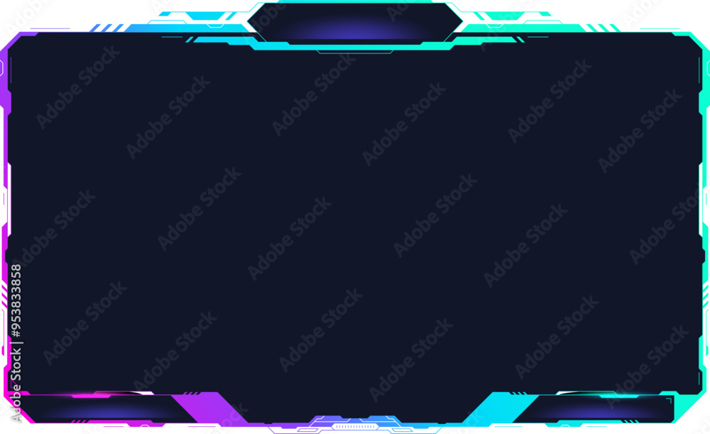 Poster tech interface screen frame in neon cyber style