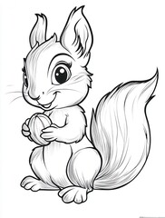 Obraz premium Playful squirrel with a bushy tail, holding a nut