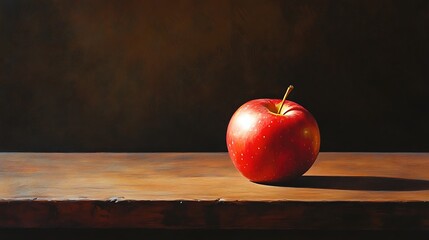 A Single Red Apple on a Wooden Surface