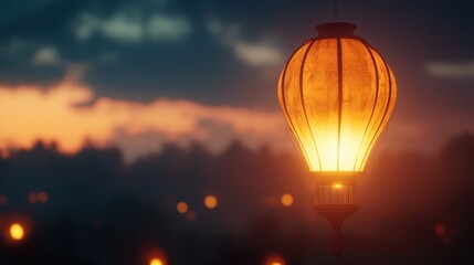 Obraz premium A glowing lantern against a twilight sky, illuminating the gentle evening scene. Perfect for themes of tranquility and warm, cozy nights.