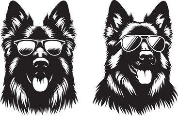 Vector Art of Sunglass-Wearing German Shepherds on a Clean White Background