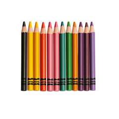 Fototapeta premium Vibrant colored pencils arranged in a row, perfect for art projects, school supplies, or creative activities, isolated on transparent background.
