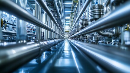 Obraz premium Industrial Piping Network in a Modern Factory