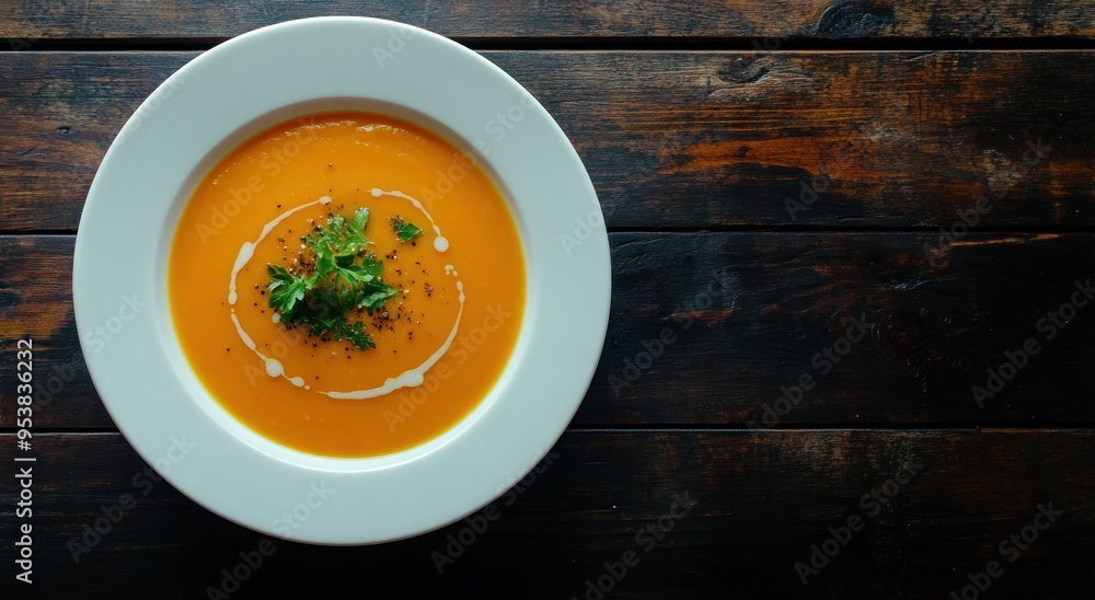 Wall mural Creamy Pumpkin Soup in White Bowl