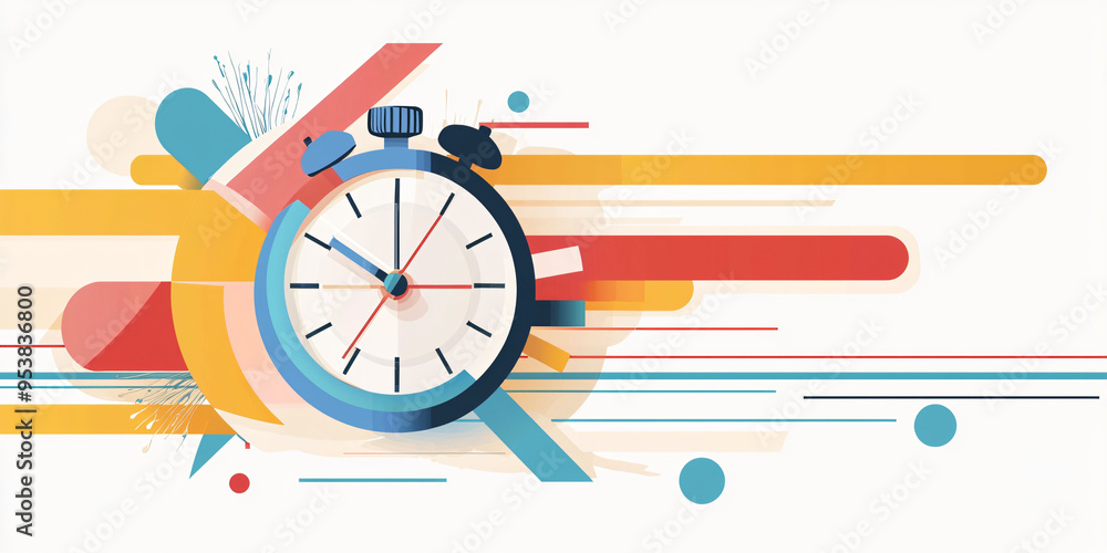 Poster a colorful stopwatch with speed lines symbolizes urgency and efficiency, perfect for conveying conce