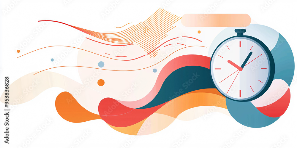 Poster a colorful illustration featuring stopwatch and dynamic wave patterns, symbolizing speed and efficie