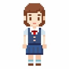 Fototapeta premium Pixel Art Schoolgirl Character in Uniform with Red Neck Tie