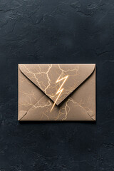 Urgent envelope with lightning bolt design on dark background, symbolizing quick communication and important messages.