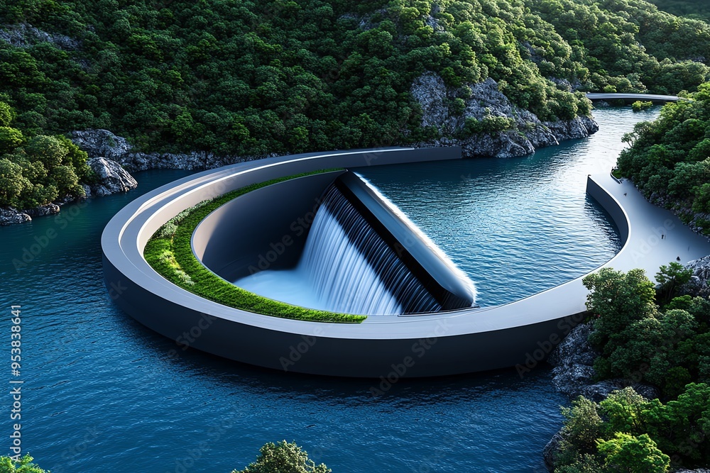 Poster hydropower innovation and resource optimization are captured in a minimalist design focusing on the 