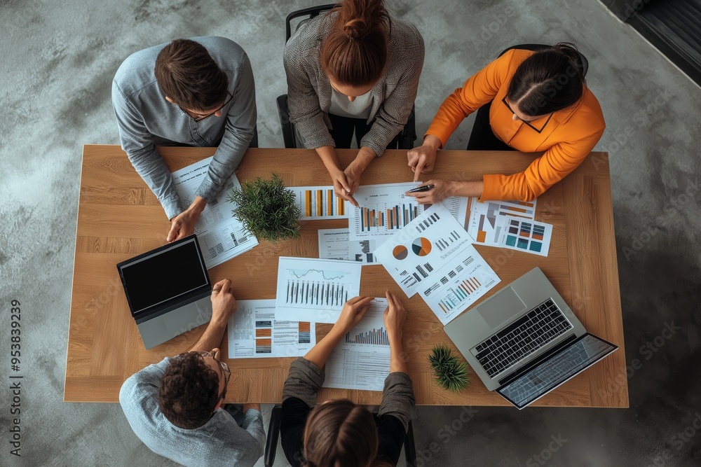 Aufkleber Team Collaboration During a Business Meeting Effective Strategy Formulation and Comprehensive Data Analysis to Foster Creative Solutions and Enhance Team Efficiency for Future Success