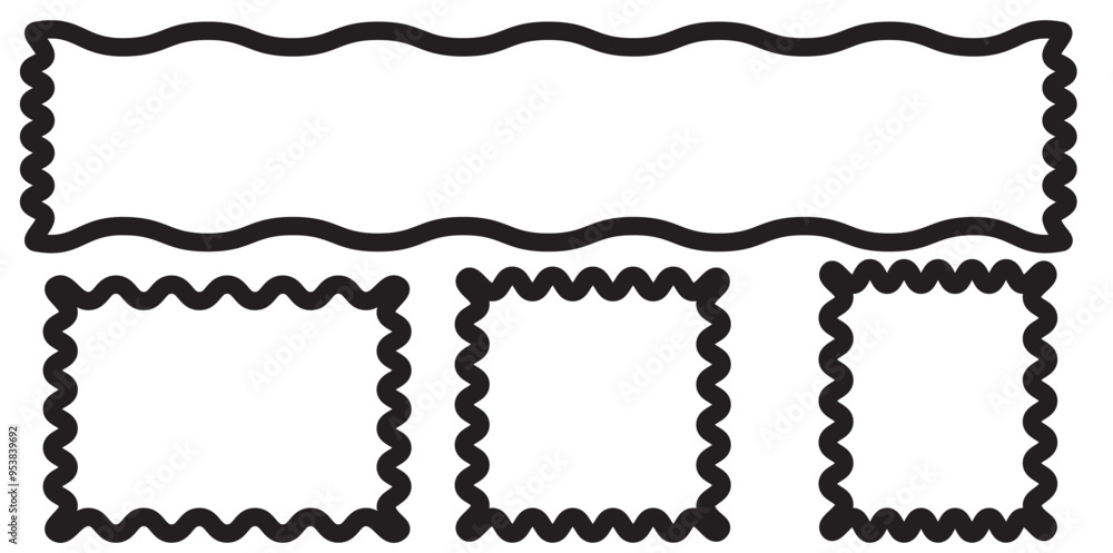 Poster rectangle frame set. doodle hand drawn wavy curve deformed textured frames. border sketch. vector il