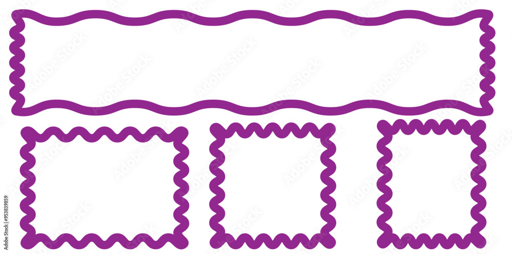 Poster rectangle frame set. doodle hand drawn wavy curve deformed textured frames. border sketch. vector il