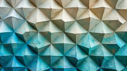 Geometric origami patterns with paper texture blue, abstract banner, 3D. Generative AI