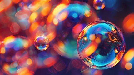 Big soap bubbles, macro photography, blurred background, abstract background. Generative AI