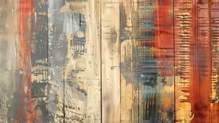 Rustic wood grain with abstract paint strokes, banner. Generative AI