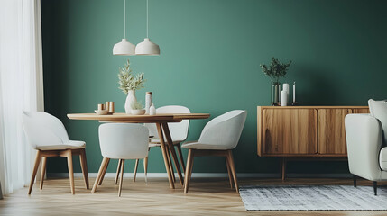 Scandinavian, mid-century home interior design of modern living room.