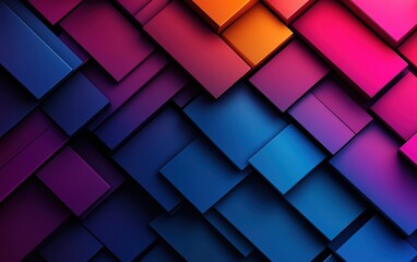 Fototapeta premium A vibrant, abstract background featuring layered geometric shapes in dynamic colors of blue, pink, and orange.