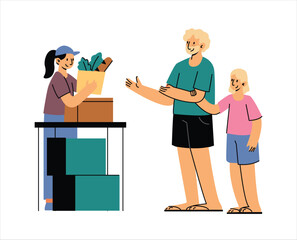 A Volunteer Distributing Donations to The Poor.  Volunteer Concept Illustrations.