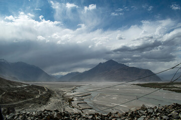Nubra Vally in Ladakh, India the scenic view of leh ladakh with free space