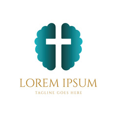 Obraz premium Modern Brain Think with Jesus Christian Cross Icon Symbol Illustration Design