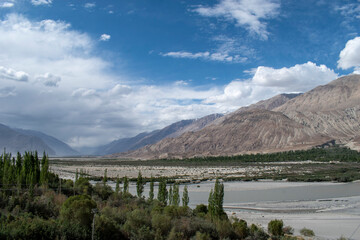 Nubra Vally in Ladakh, India the scenic view of leh ladakh with free space
