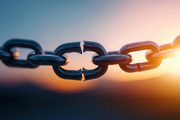 Obraz premium A broken chain link with the other links intact, symbolizing the impact of illness on the whole, illness, strength and weakness