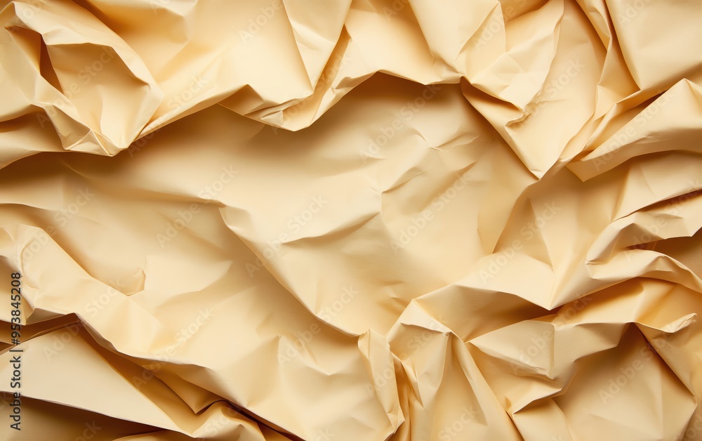 Poster close-up view of crumpled beige paper texture, perfect for backgrounds or design projects requiring 
