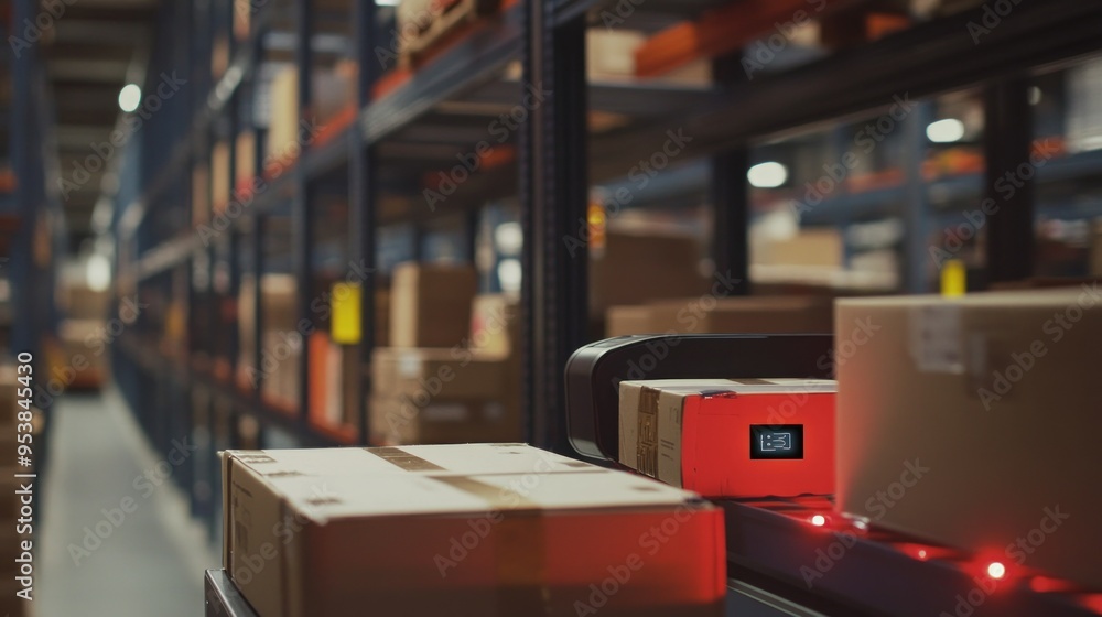 Poster Automated Package Sorting System in a Warehouse