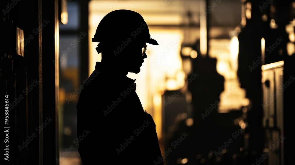 Poster Silhouette of a Worker in a Factory Setting