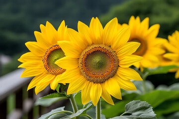 Obraz premium Sunflowers, golden petals, swaying in the breeze dance gently in the warm summer air