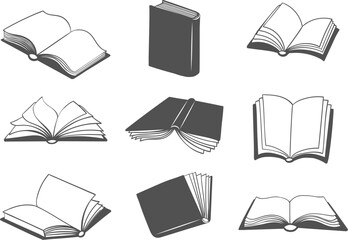 Opened and closed book icon set