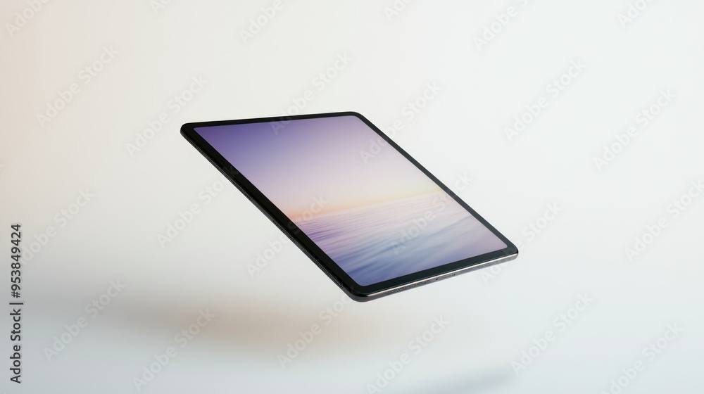 Aufkleber black tablet computer floating against a white background