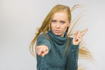 Woman pointing and shaking her finger