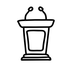 Tall Podium with Microphones Icon in Minimalist Black and White