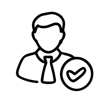 recommend clip art: Businessperson with Check Mark Icon, Black and White Line Art, Represents Verification or Approval