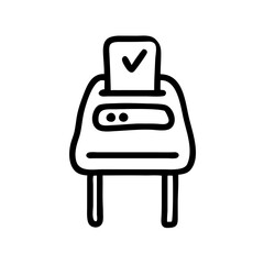 Obraz premium Voting Machine Icon with Ballot Insert in Simple Line Art