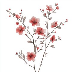 Soft Red Flowers on White Background, Vintage Floral Arrangement Generative AI