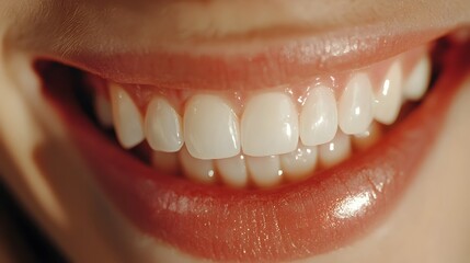 Fototapeta premium Radiant Smile with Perfect White Teeth,Closeup with Soft Focus on Lips and Teeth,Dental Beauty