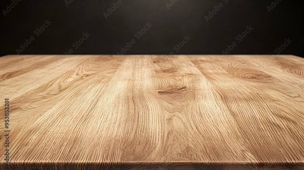 Aufkleber smooth wooden table with light oak finish and visible grain patterns for product display
