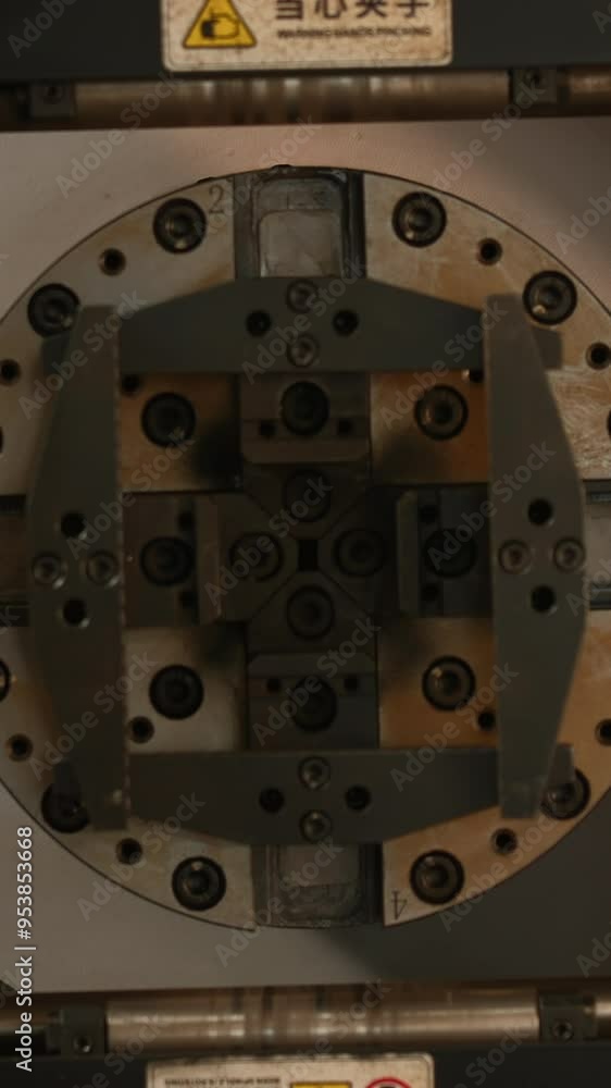 Poster concept of modern industrial technology. creative. close up of machine at factory with rotating auto