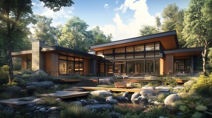 Obraz premium Custom Home in a Picturesque Setting with Scenic Landscape