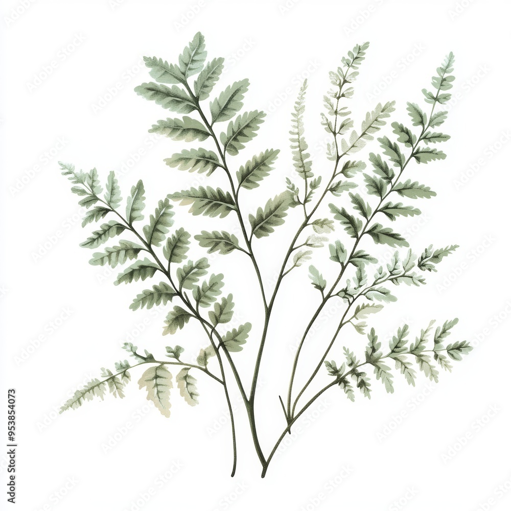 Poster soft fern branches isolated on white background for nature and botany concepts generative ai