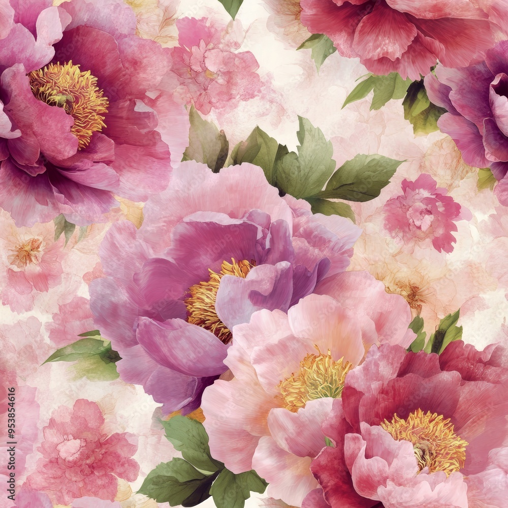 Aufkleber high definition peony pattern for scrapbooking and acrylic tile design generative ai