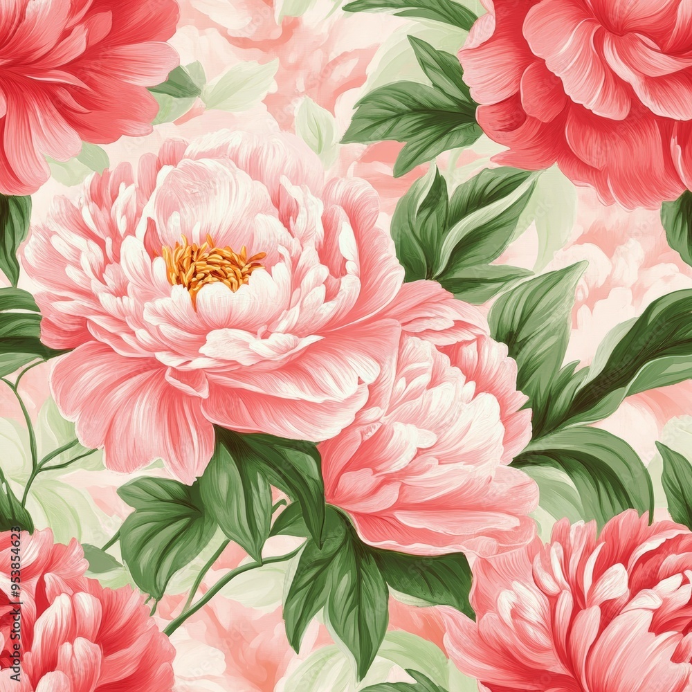Aufkleber high definition peony pattern for scrapbooking and acrylic tile design generative ai