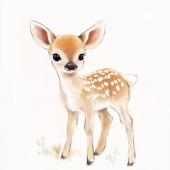 Whimsical Childish Illustration of a Baby Deer in a Soft Romantic Dreamy Pastoral Atmosphere Generative AI