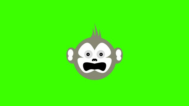Animation of monkey with surprised face and blinking eyes on green screen