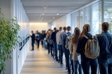 Professional Job Seekers Waiting for Interview in Modern Company Interior with Neutral Tones