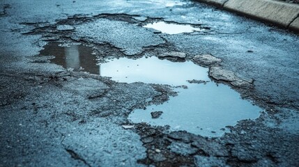 Fototapeta premium Puddles on a Cracked Road