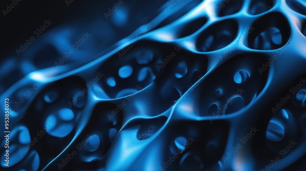 Poster abstract blue organic texture with intricate patterns, resembling a microscopic or cellular structur